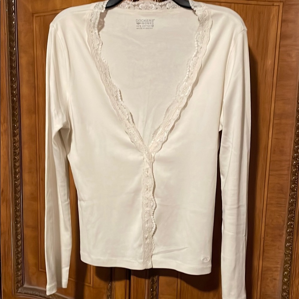Dockers Cream Lace-Trim Knit 100% Cotton washable
